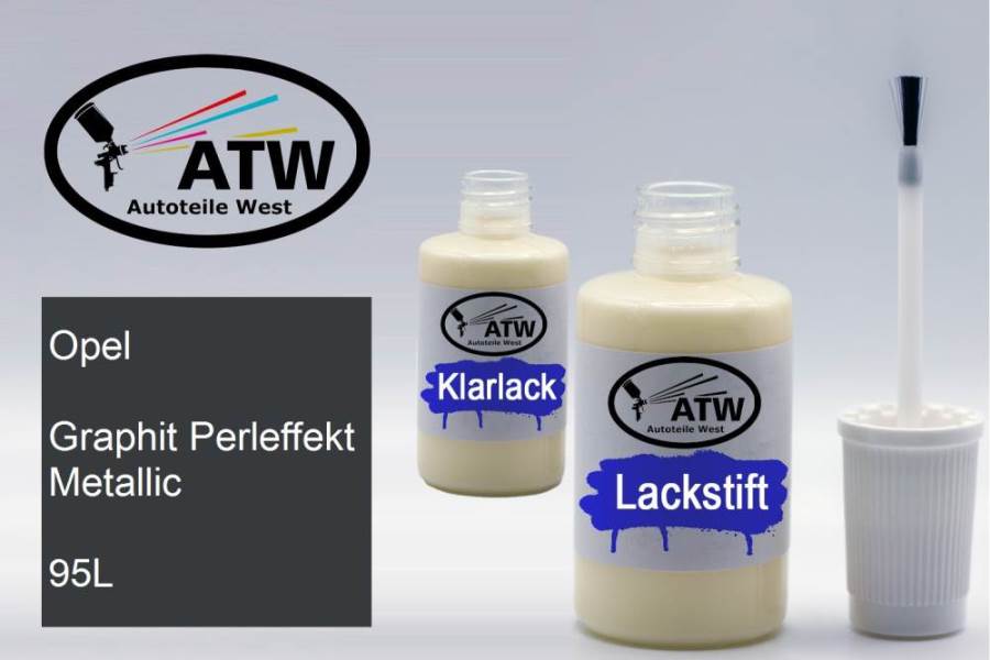 Opel, Graphit Perleffekt Metallic, 95L: 20ml Lackstift + 20ml Klarlack - Set, von ATW Autoteile West.